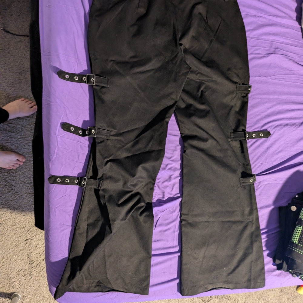 Black Buckle Strap Pants